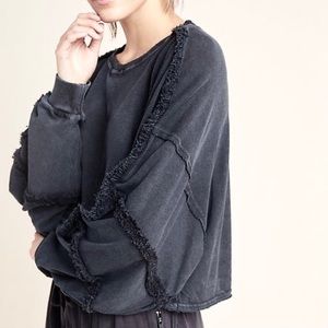 Free People Long Sleeve Frayed Top
